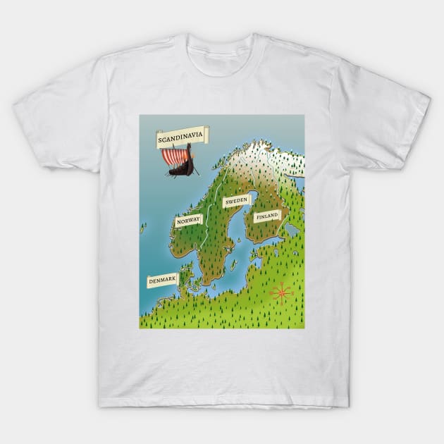 Map Of Scandinavia T-Shirt by nickemporium1